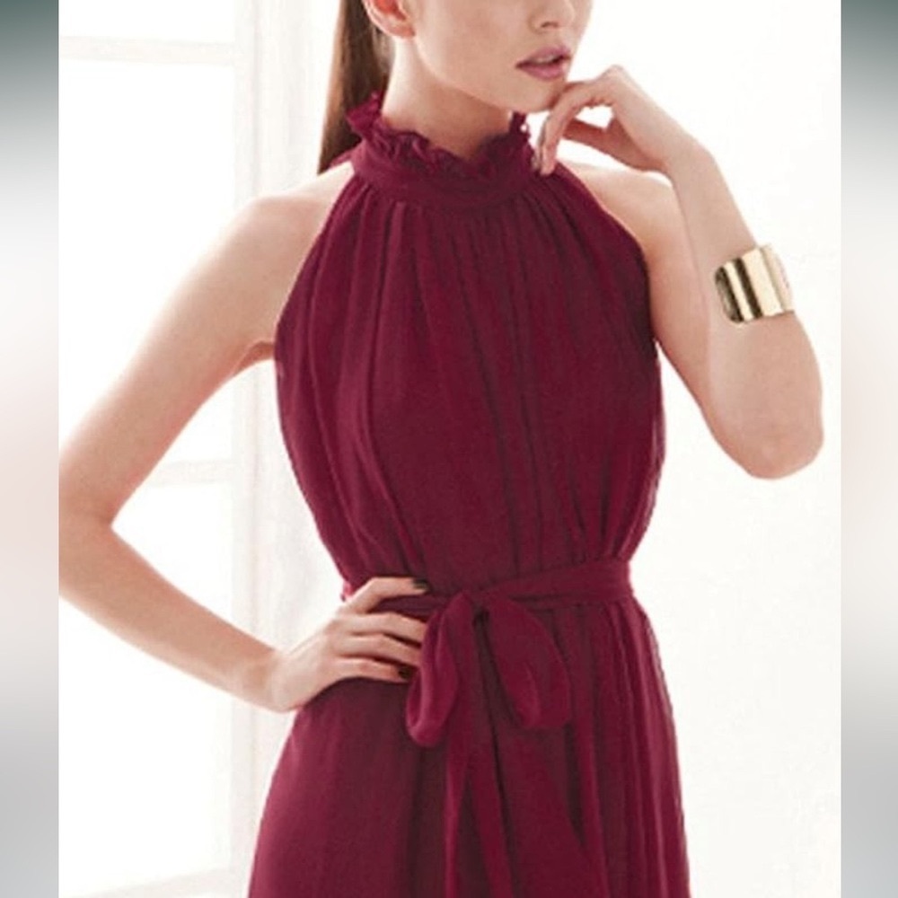 SEE VIDEO, Halter neck dress. Sheer dress with belt, red dress, wedding dress.